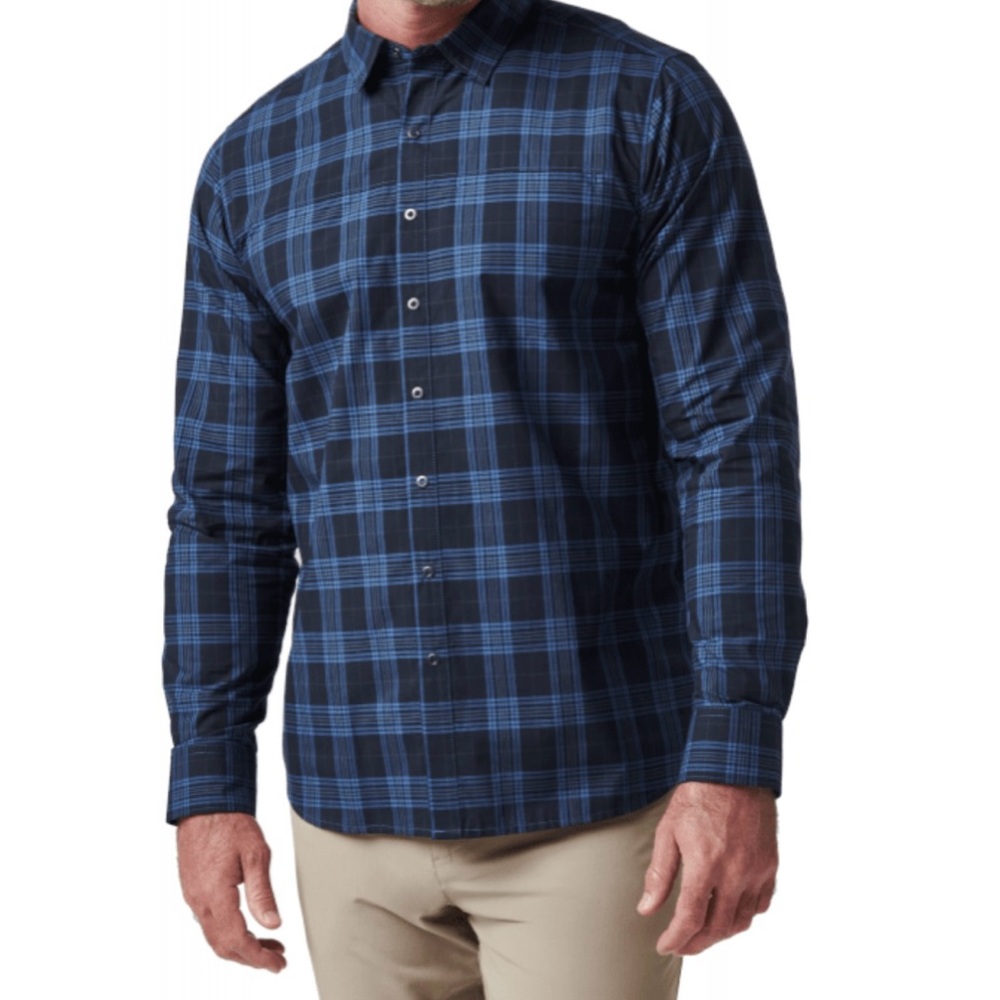 5.11 Tactical Men’s Igor Plaid Button-Down Shirt XL Blue Black Long Sleeve Snap - Picture 2 of 9